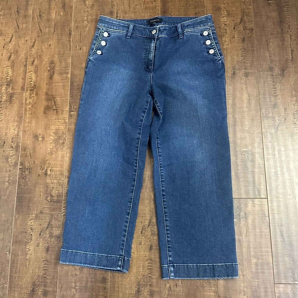 Talbots Stretch Wide Leg Jeans Women’s Size 8  Sailor Buttons Crop Jeans